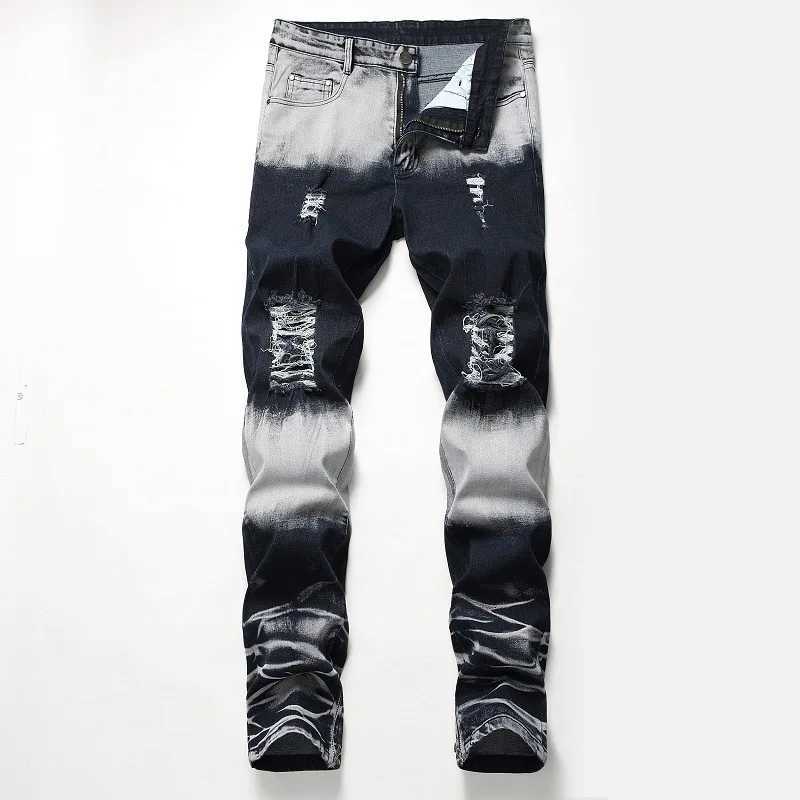 2020 high-quality mens casual jeans coated ultra-thin straight pleated bicycle jeans mens denim casual pants Plus size 42 W250412
