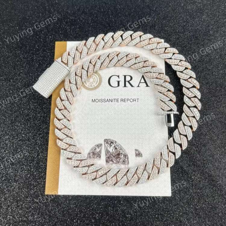 Hip Hop High Quality Heavy Silver 16mm Men Necklace Gold Plated VVS1 Moissanite Diamonds Cuban Link Chain with GRA Certificate