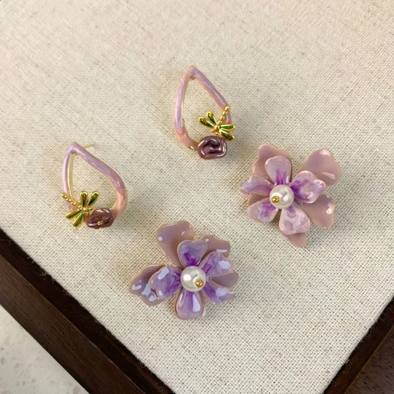 Flower Earrings Purple Simple Dragonfly Earrings Sweet Female Earrings Party Birthday Girl Birthday Gift 250409