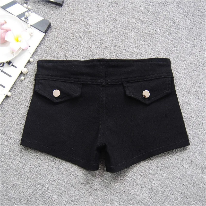 Denim Shorts Women Low-waisted Black Slim Fit Sexy Girls Rivet Belt Unique All-match Nightclub Bodycon Summer Y2k 250409