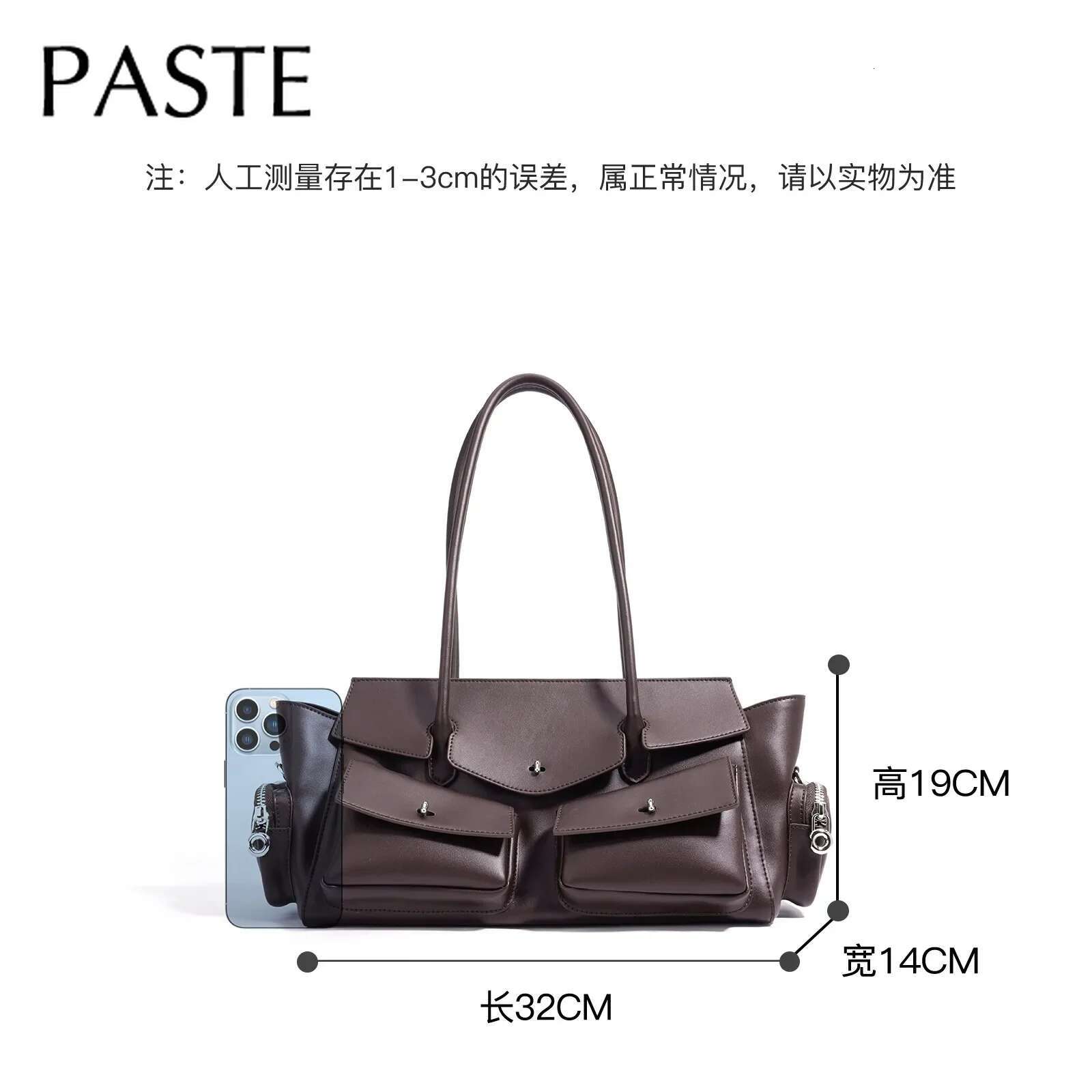 Motorcycle Style Multiple Pockets Design Large Tote Glossy Split Cow Leather Women Handbag Vintage Shoulder Bag Long Handle