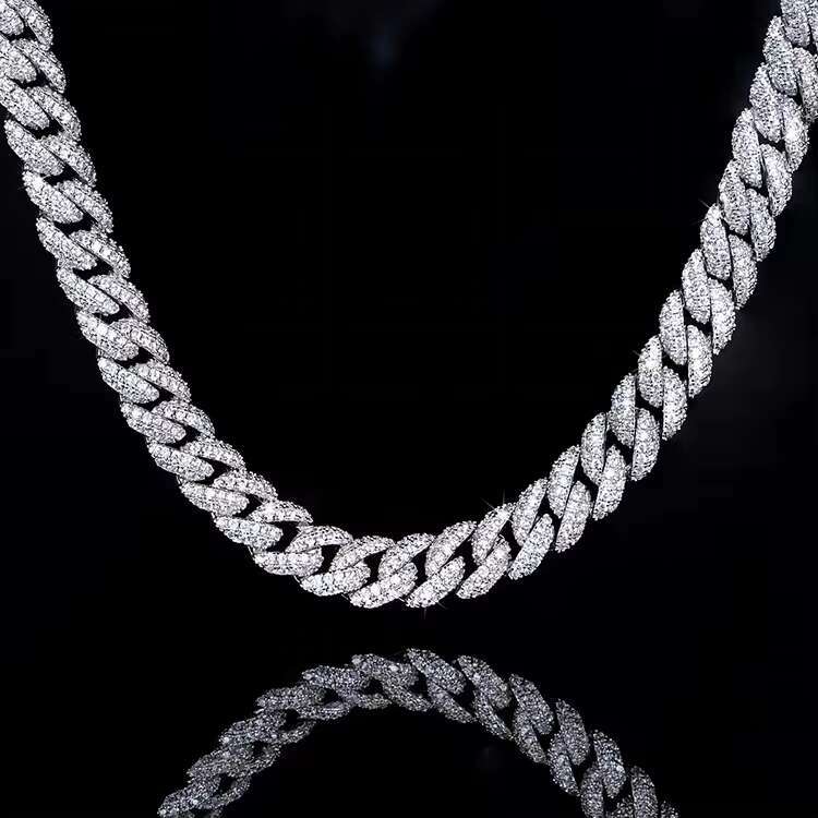 Yy Hot-sale 9 mm Curved Cuban Link Chian Vvs Moissanite Pass Diamond Tester 925 Sterling Silver Fine Jewelry Necklaces for Men