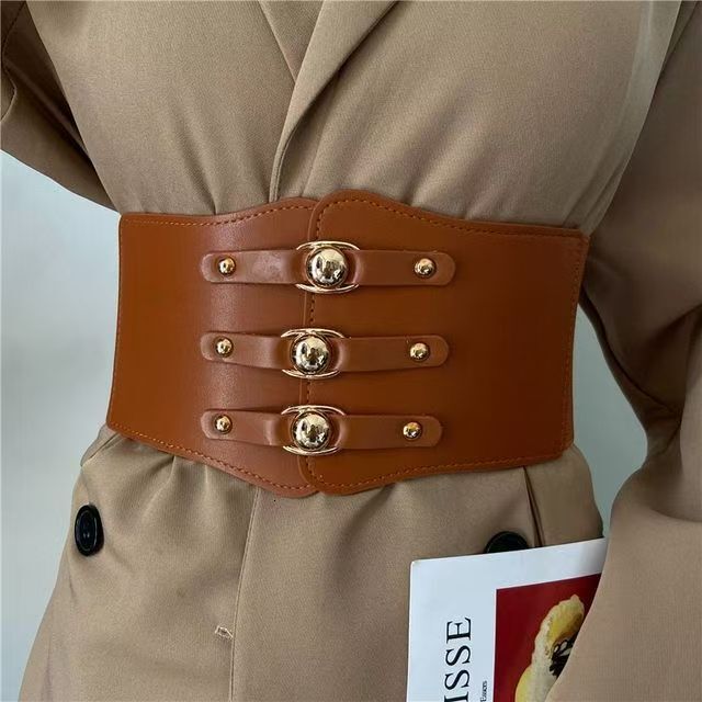 Belt Women's Decorative Dress Coat Waist with Elastic Versatile Metal Buckle Black