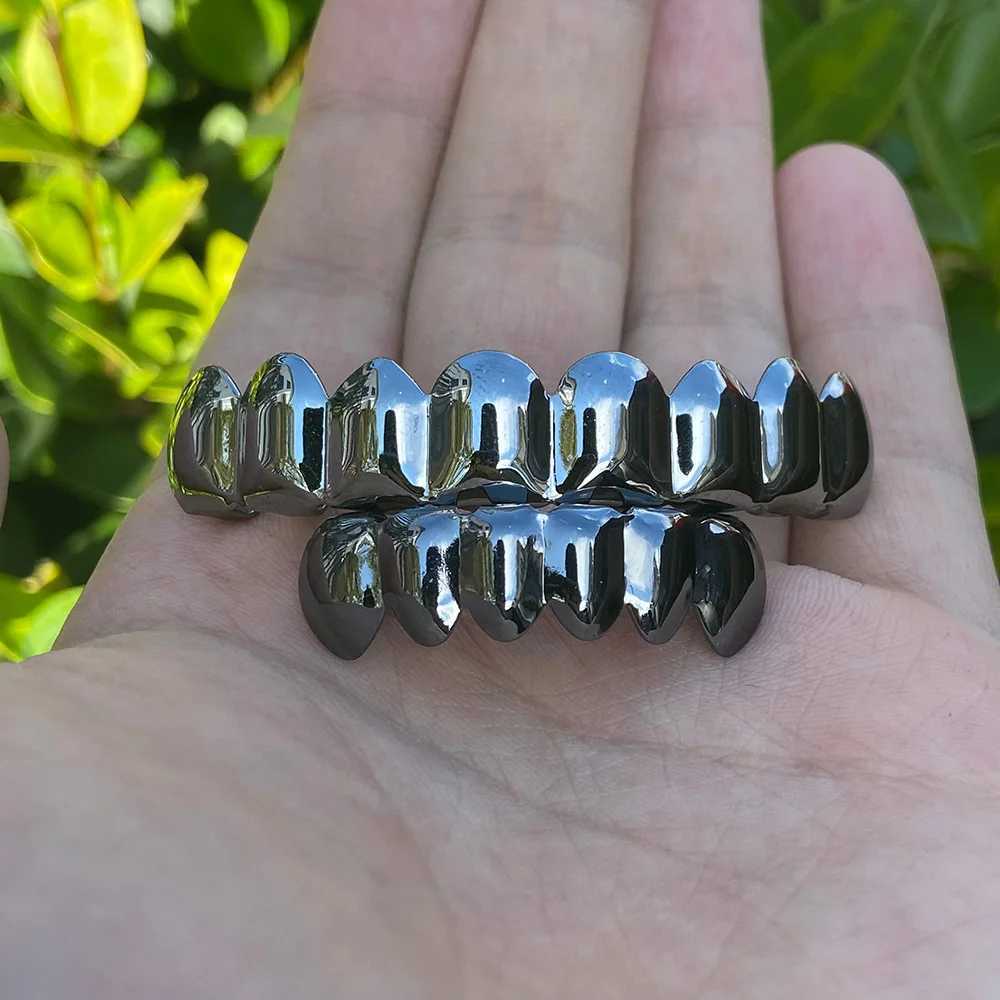 Rachelz Hip Hop 8/6 Black Teeth Grillz Punk Top Bottom Smooth Hat Decoration Womens Jewelry Halloween Role Play W250412
