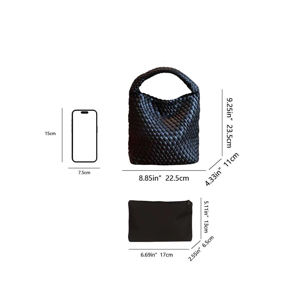 New Portable Fashionable Niche Design Woven Handbag Bucket Shoulder Armpit Simple Retro Style Bag Commuting To Work Whit