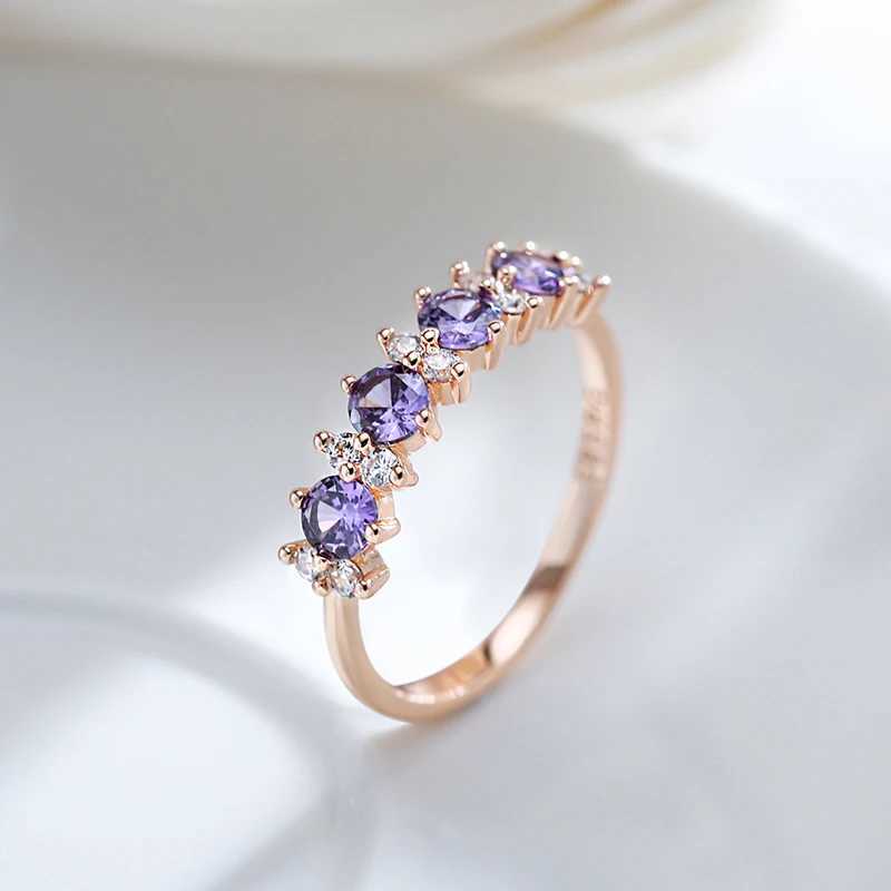 Kinel Hot Flash Purple Natural Zircon Ring 585 Rose Gold Round Match Wedding Band Daily Exquisite JewelryXJ250412
