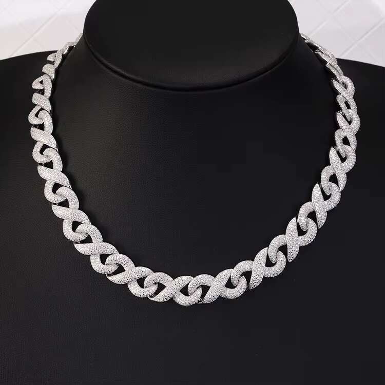 Yu Ying Sterling Silver Iced Out Necklace 13mm Wide GRA Moissnaite Diamond Infinite Cuban Link Chain for Hiphop