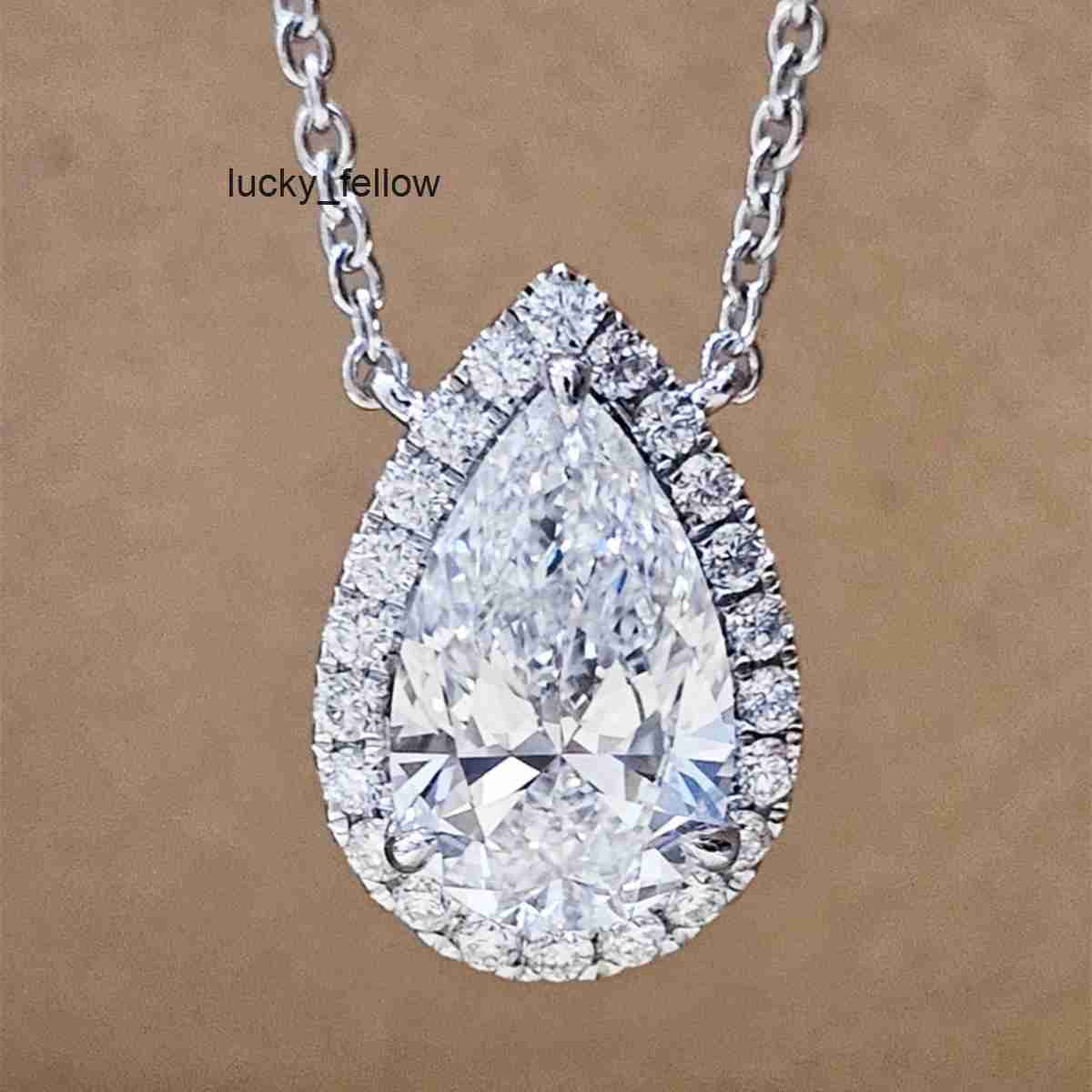 Speedin Fashion Jewelry 3CT Whiteness Pear Shaped 14k 18k White Gold Plated Halo Moissanite Necklace Pendant