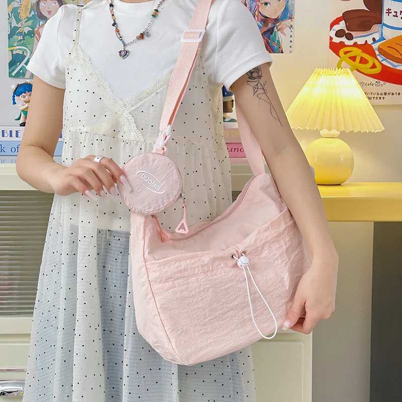Japan Style Women Crossbody Bag New Casual Nylon Letter Composite Bag Simple Large Capacity Canvas Single Shoulder Tote BagT2511112