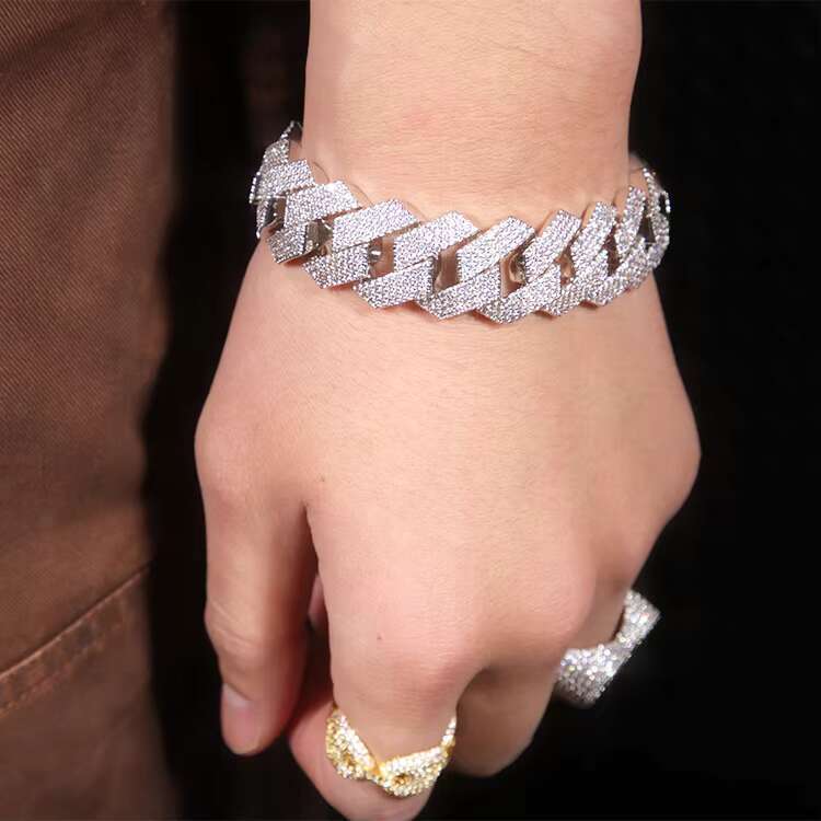 Fashion Chain 20mm Wide Heavy Silver 2 Tone 18k Gold Plated Necklace VVS Moissanite Diamond Cuban Link Chain