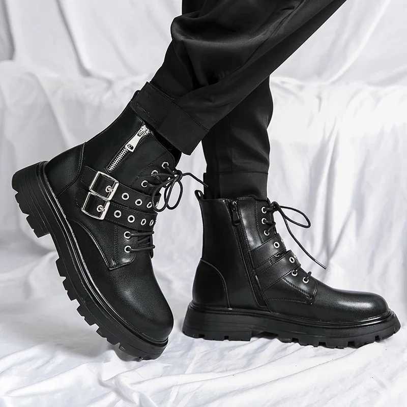 NEW Luxury Brand Black Mens Chelsea Boots Gothic Biker Boots Mens Casual Leather Outdoor Shoes Ankle Boots for Men MO-51382XJ251112