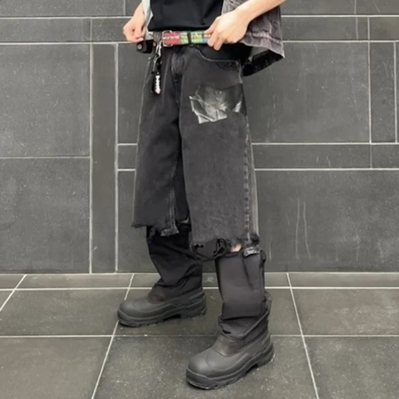 Mens straight retro hole knee length denim mens tight jeans y250411Z