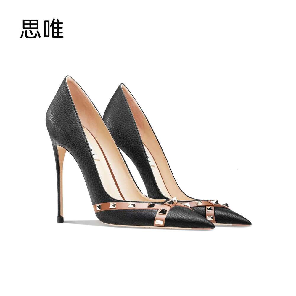 for women women's shoes 2024 Star Style Fashion Leather Pumps Brand Rivets High Heels Shoes Sexy Party Pointed Toe