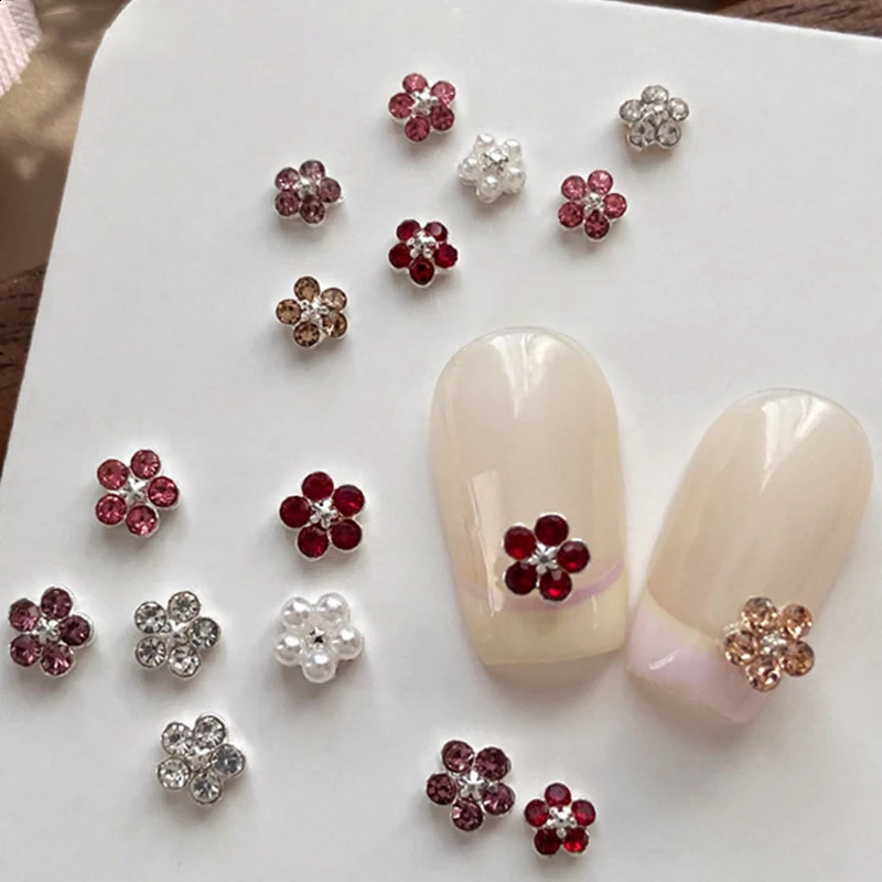 5 pieces of mini crystal five petal nail charm jewelry accessories sparkling nail decoration rhinestone supplies materials 250407