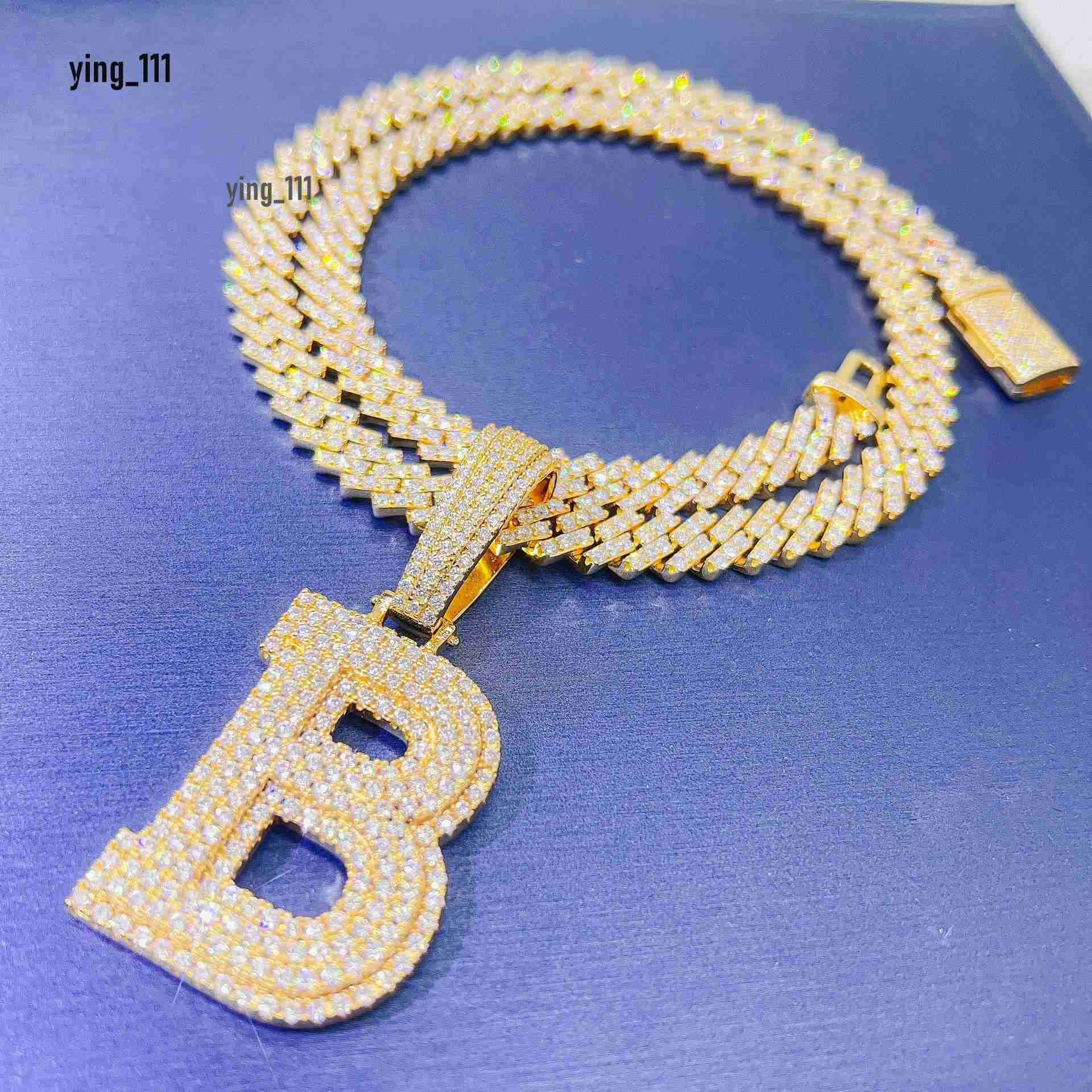 Custom Initial Letter Iced Out 925 Sterling Silver Fully Vvs Moissanite Diamonds Necklace Pendant