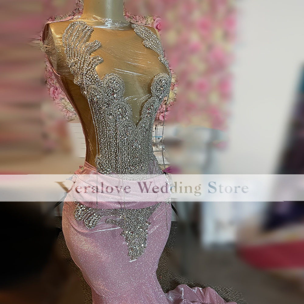 Elegant Pink Prom Dresses For Black Girls 2025 Sequined Crystal Mermaid Evening Gowns Party Dress Vestido Gala Customized