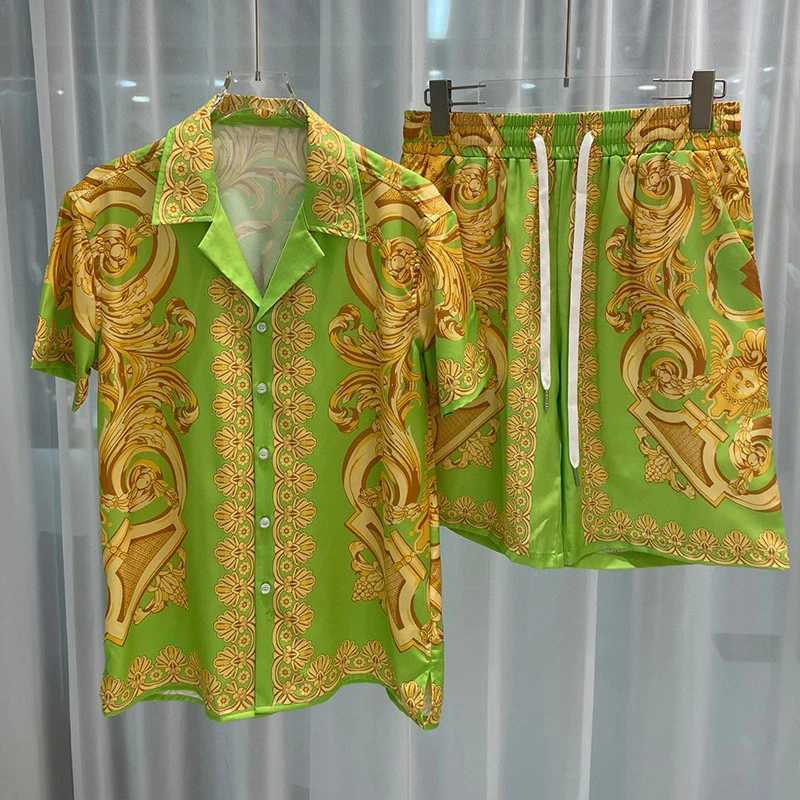 Summer Mens Shirt Set 3D Printed Retro Silver Dragon Pattern Beach Short Sleeve Casual Shirt Oversized Beach Shorts Hawaii SetXJ250412