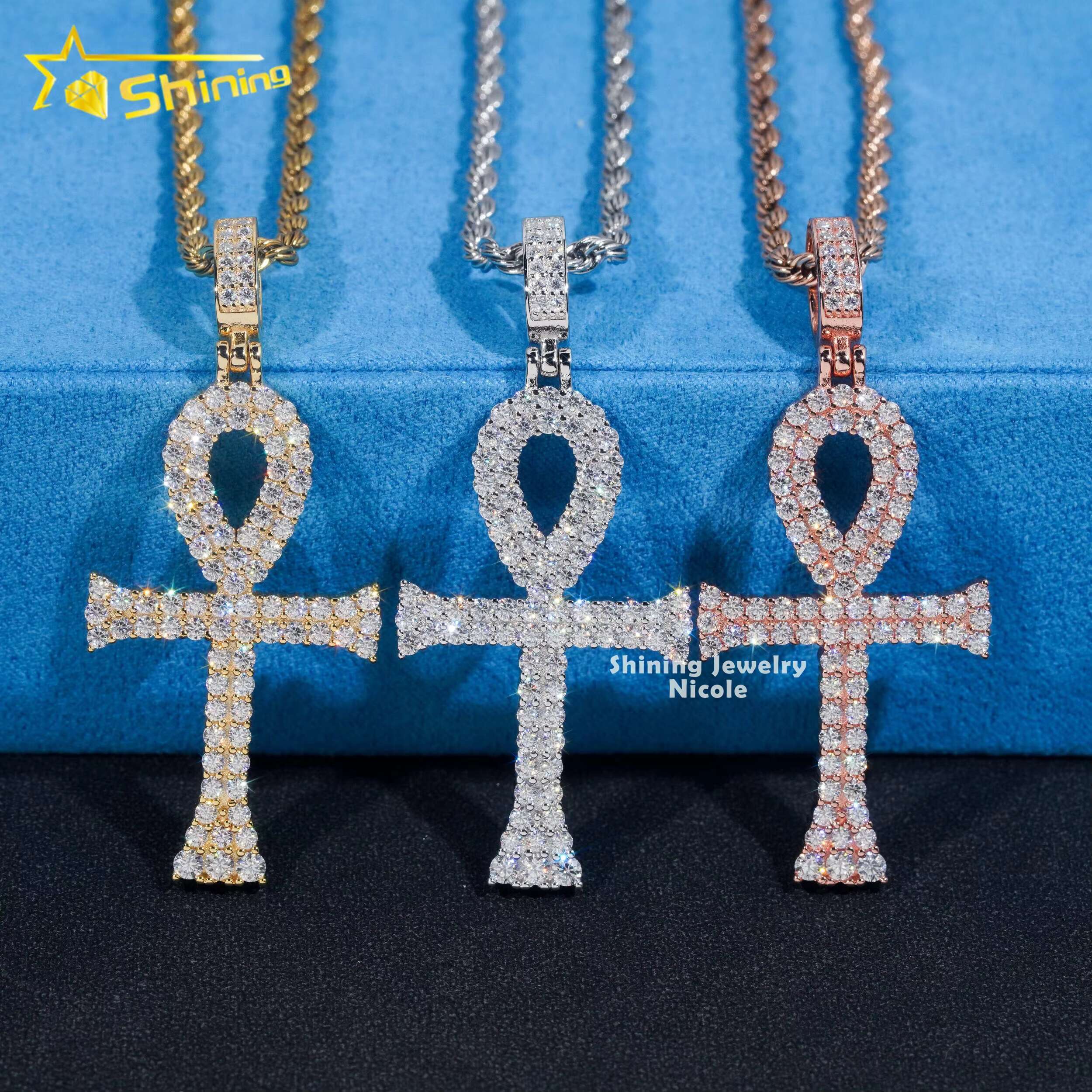 Shining Jewelry 925 Sterling Silver Hip Hop Allah Cross Mens Moissanite Diamond Pendant for Necklace