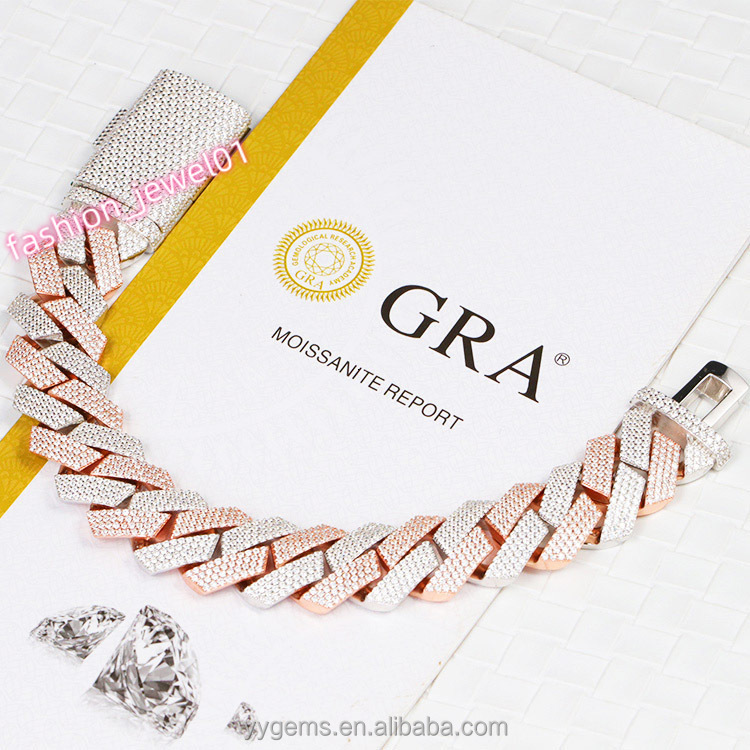 Rts 20 mm Wide 4 Rows Hip Hop Cuban Link Chain Bracelet GRA Moissanite 925 Sterling Silver Gold Plate Fine Jewelry Bracelets