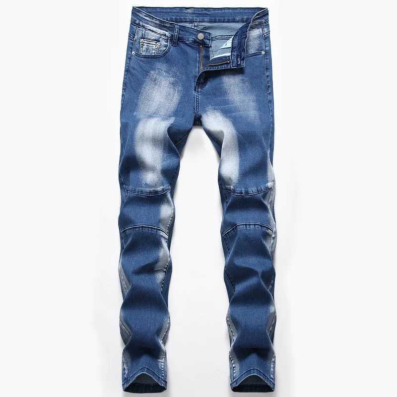 2020 high-quality mens casual jeans coated ultra-thin straight pleated bicycle jeans mens denim casual pants Plus size 42 W250412