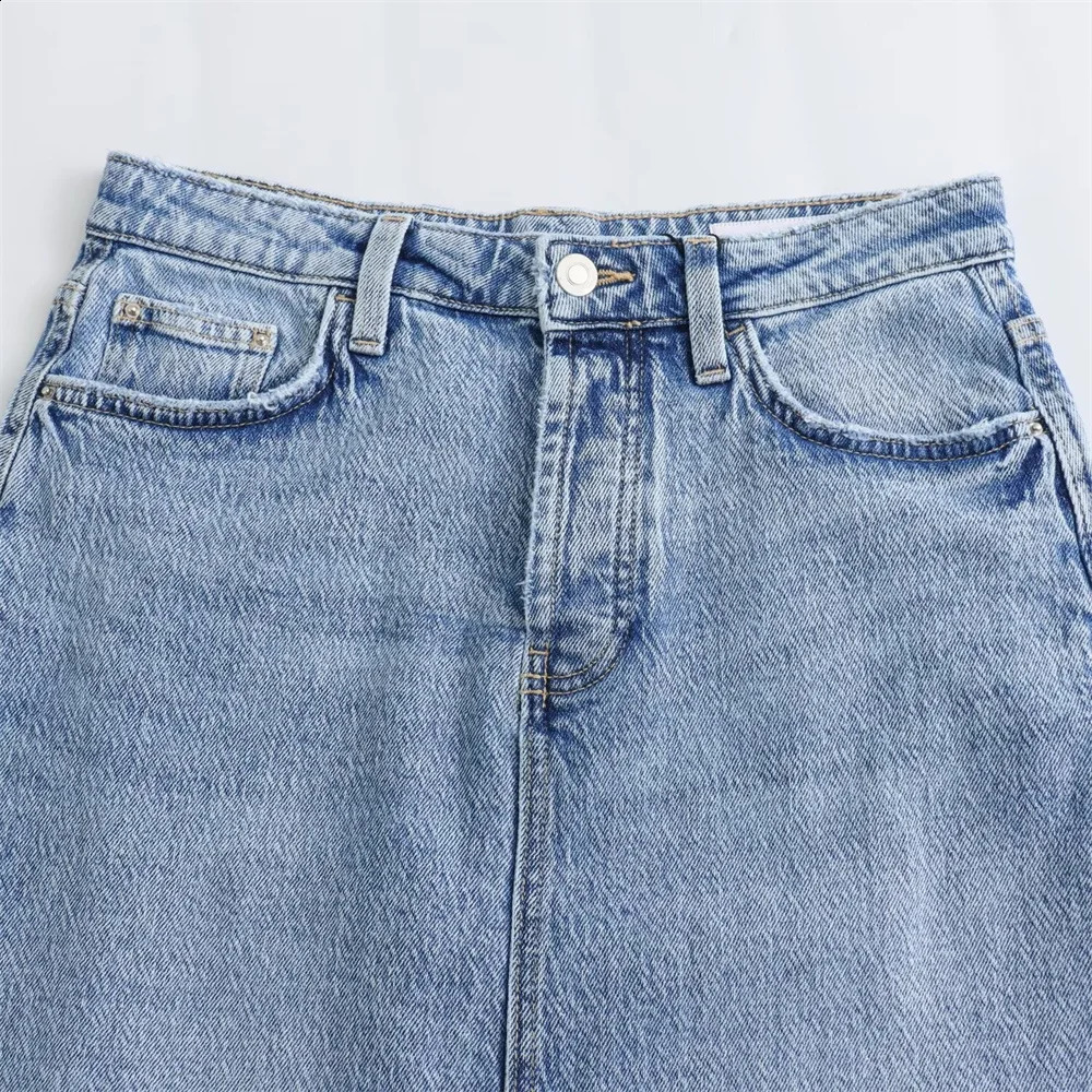 Zach Ailsa Spring Product Womens Fashion Style High Waist Midi Wrap Hip Slim Fit Blue Split Denim Skirt 250407