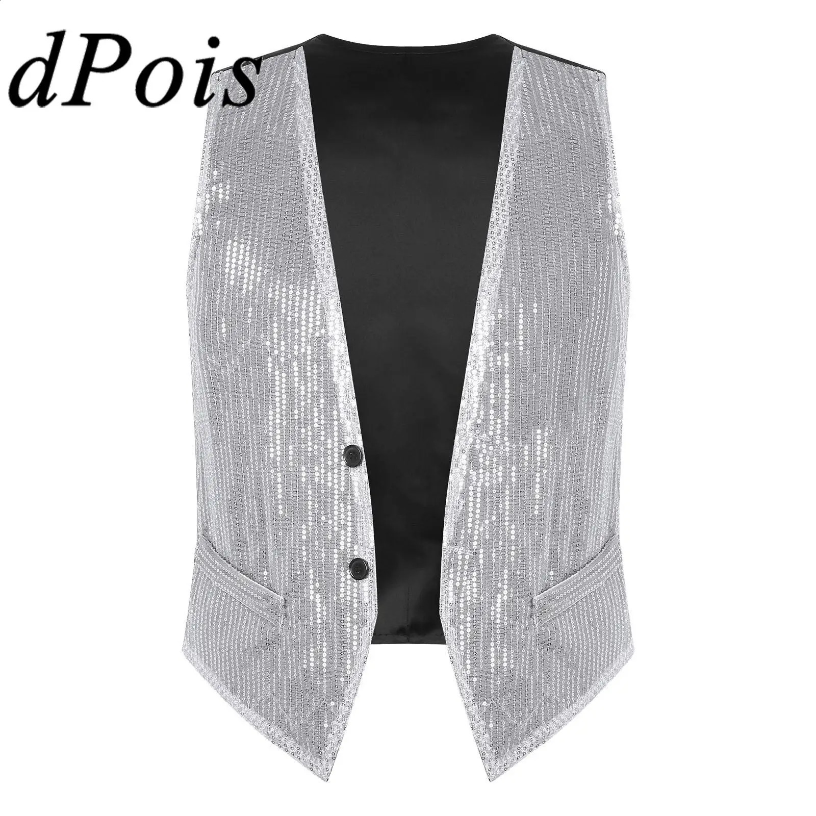 Mens Sparkling Sequins Vests Fashion Mans Sleeveless Waistcoat for Jazz Hip-hop Rave Dance Party Clubwear Performance Costume 250407