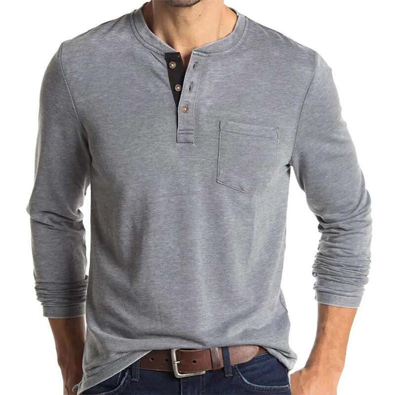 European and American long sleeved round neck base shirt men T-shirt Henry collar top temperament versatile new trend clothing ins