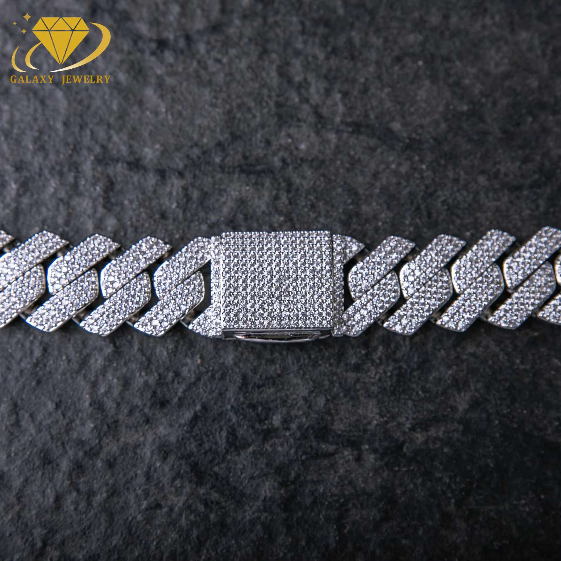 Hip Hop Moissanite Mens Jewelry 3 Rows Full Iced Out VVS Moissanite Diamonds 20mm Width 925 Solid Silver Miami Cuban Link Chain