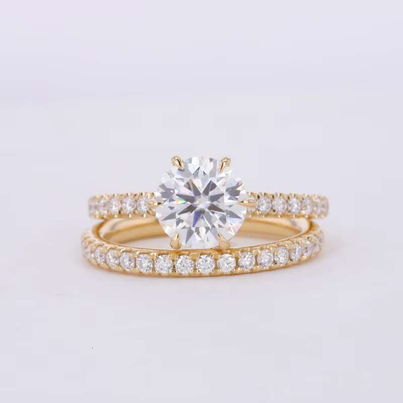 STARSGEM Mossanite Jewelry 14k Solid Gold Eternity Band Engagement Wedding Rings Set