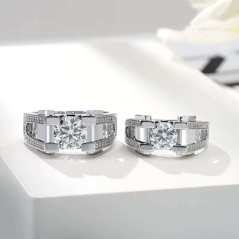 White Gold S925 Silver Rings DVVS1 Moissanite 1CT 2CT Round Shape Moissanite Stones Men Silver 925 Ring