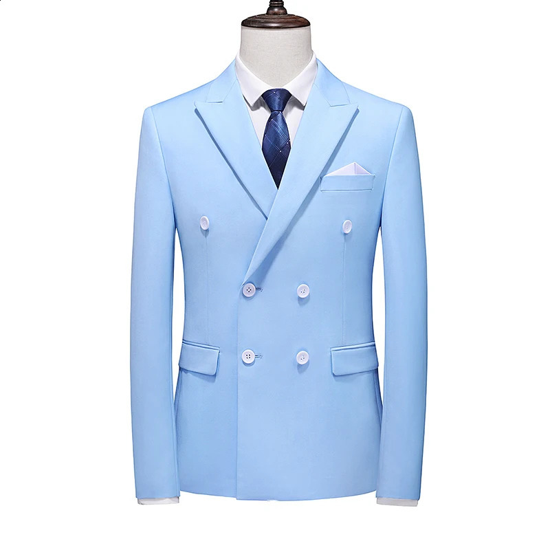 Blue mens double breasted formal suit jacket business office jacket Masculino wedding party dress jacket ultra-thin mens tailcoat 250411