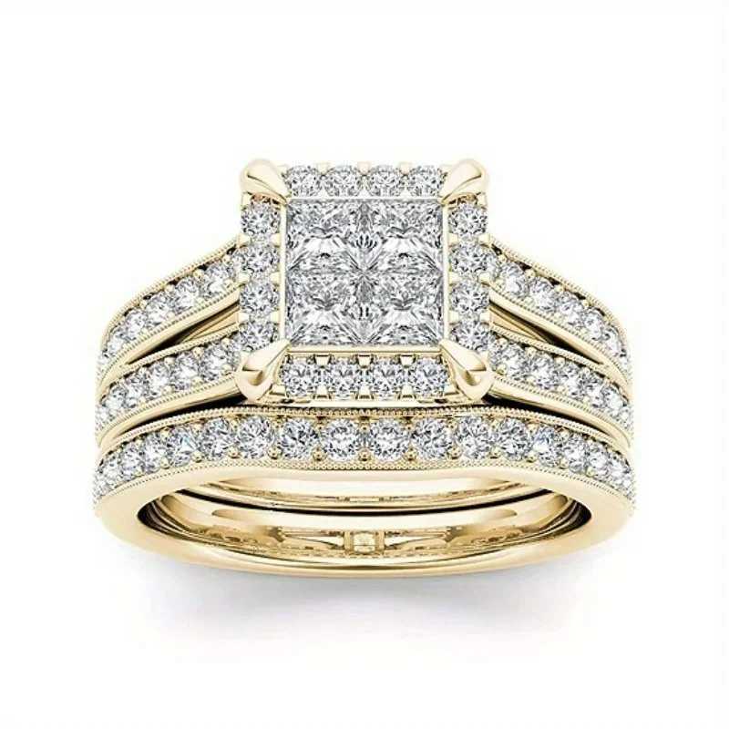 New Micro Light Zirconia Stacked Ring for Wedding and Engagement - Elegant and Luxurious Jewelry SetXJ250412