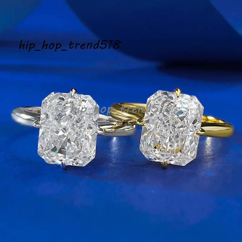 FIRERING 4 Carat 8x10MM Moissanite Ring wit Certificate Ultra Flash Ice Cut Diamond Rings Women Wedding Jewelry Gift S925 Silver