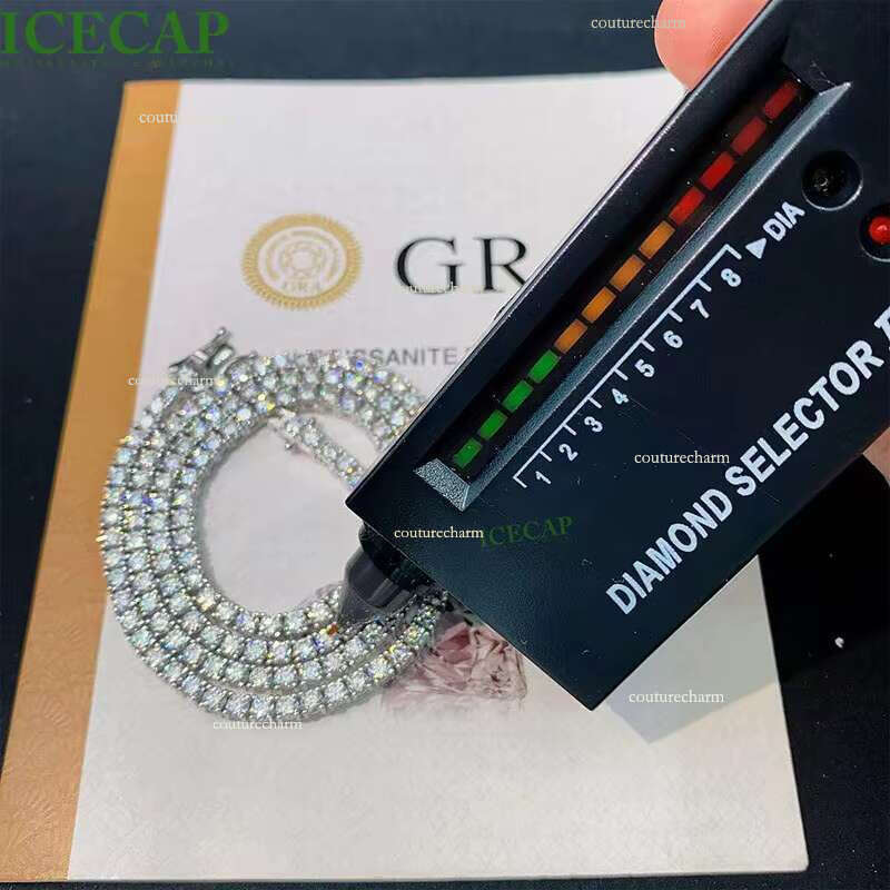 Fine Jewelry Round Cut VVS Moissanite Sier Dia Mossinate Tennis Chain Necklace Ice Hiphop k