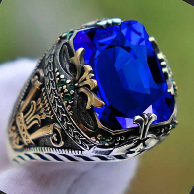 Inlaid jade mens luxury ring personalized retro dominant gemstone spherical ring attending banquet parties Busin jewelryXJ250412