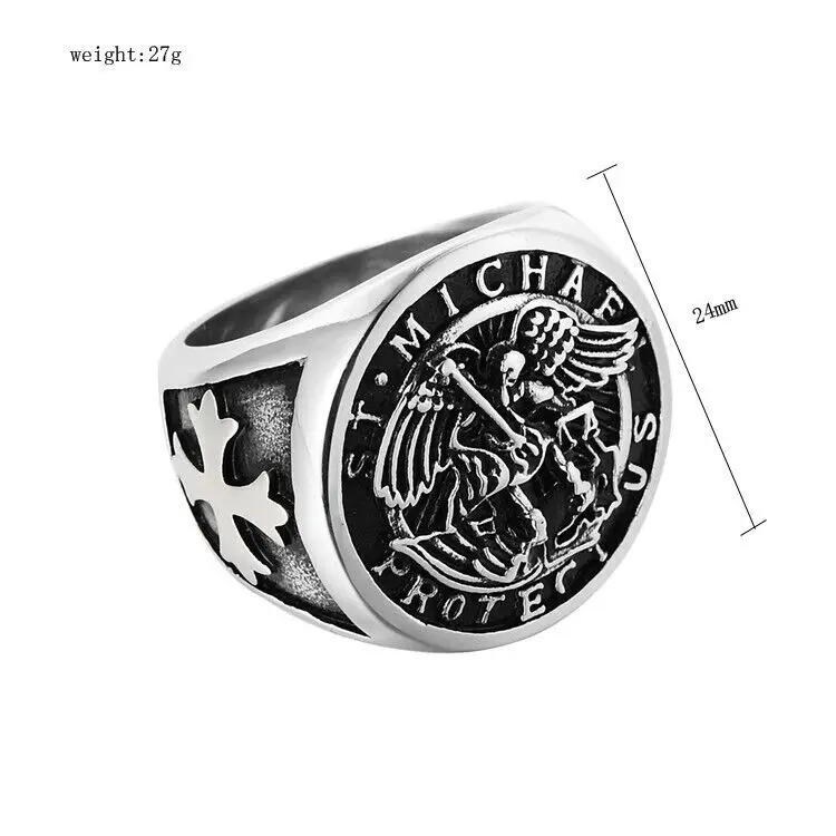 Mens Stainless Steel Catholic Archangel St Saint Michael Ring Size 7-15 251111