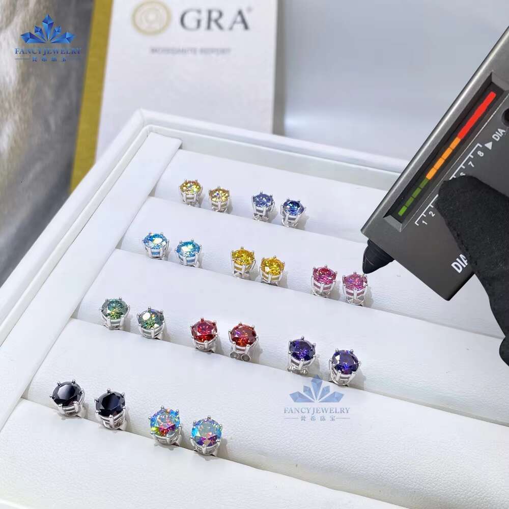 Pass Diamond Tester 6.5mm 1ct Hip Hop Earring Stud Jewelry Classic 6 Prong 925 Sterling Silver Moissanite Stud Earrings