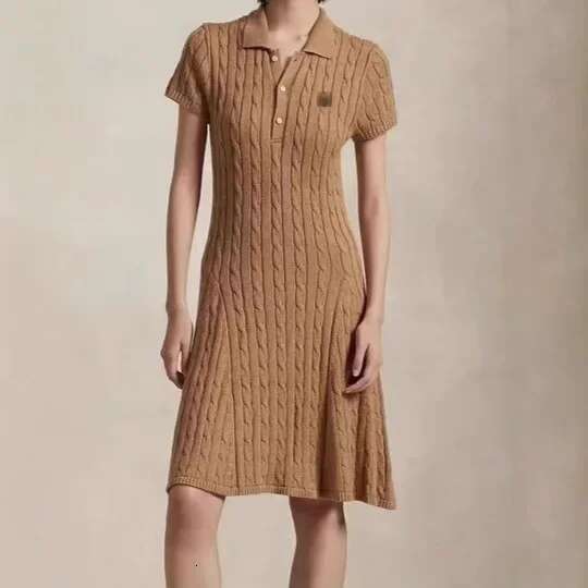 Spring Autumn Polo Neck Knitted Sweater Casual British Style Women's Fashion Twisted Wer Design All-Match Elegant Dress
