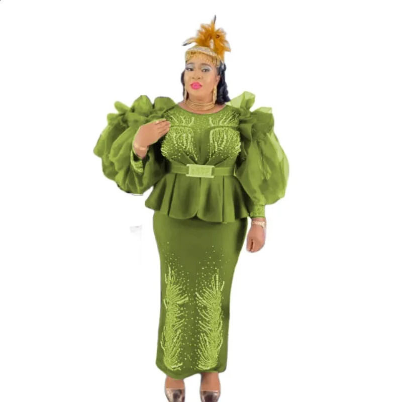 Large African Party Womens Elegant Autumn Long Sleeve Diamond Wedding Christmas Dress 250411