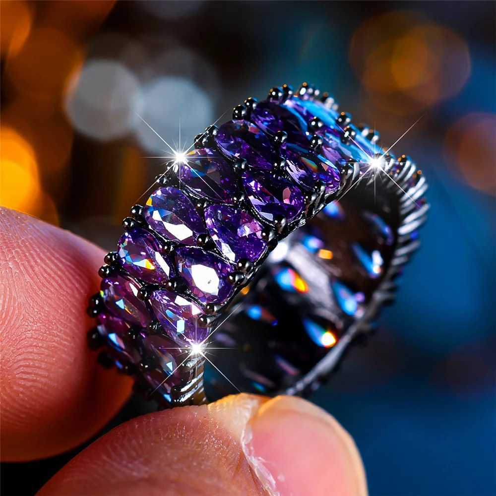 Luxury Womens Crystal Purple Blue Zircon Engagement Ring Vintage Black Gold Colored Waterdrop Womens Wedding JewelryXJ250412