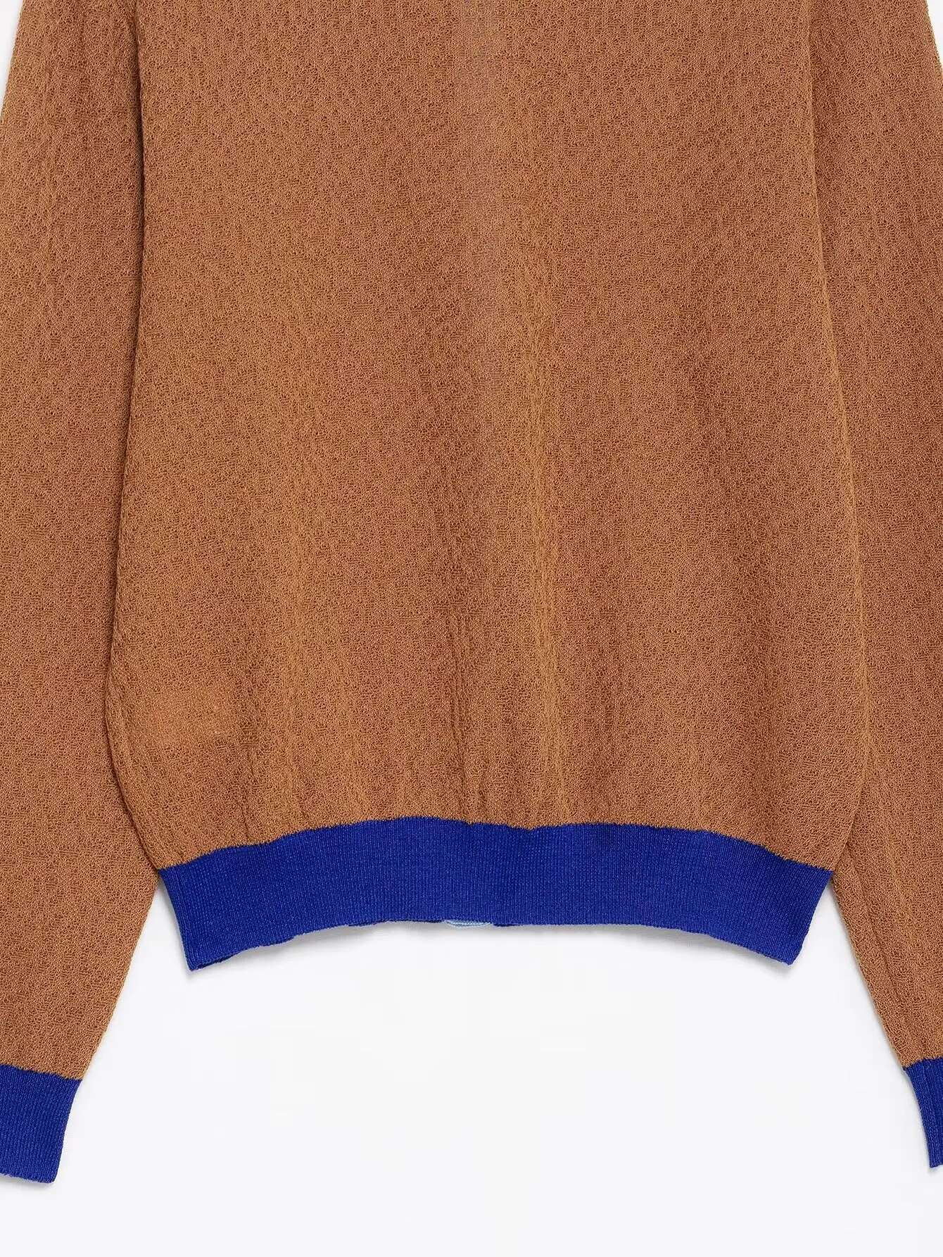 Women's Long Sleeved Knit Cardigan With Contrasting Trim And Button - Down Front For A Fashionable Look