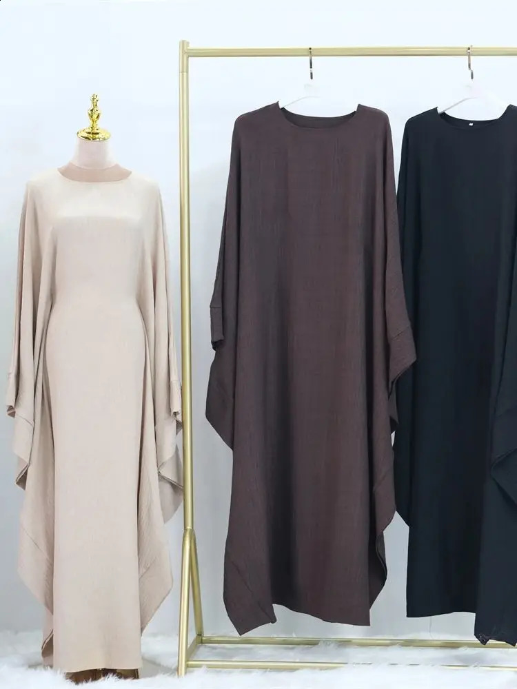 Eid al Fitr Dubai Linen Humble Batwing Abaya Muslim Kaftan Dress Ka Abayas Female Robe Vestidos 250411
