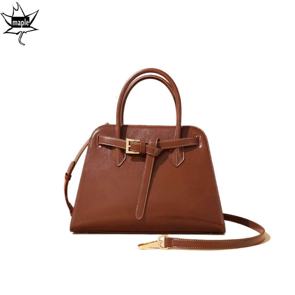 Designer Bag 2025 Leisure Hard Cow Leather Women Shoulder Bag Large Fashion Magnetic Button Open Tote Female Handbag Brown