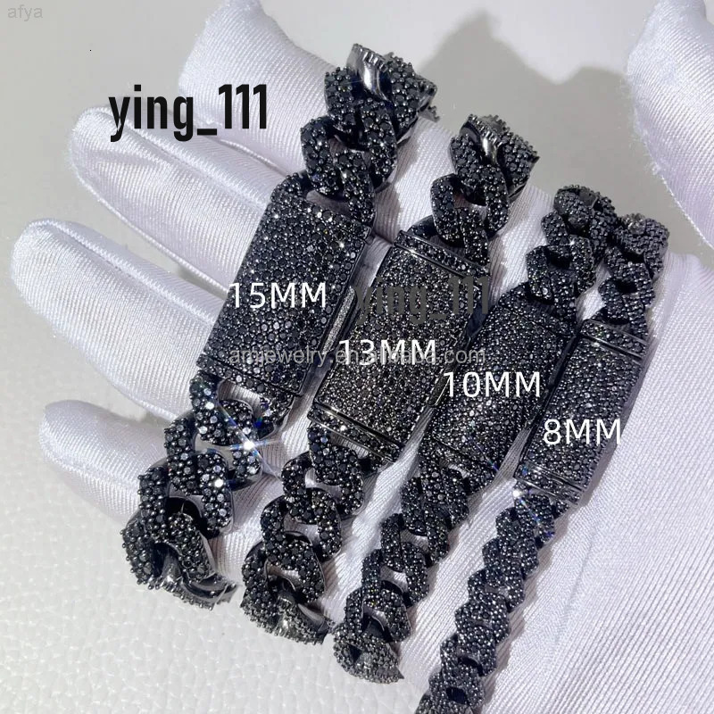 Wholesale Vvs Black Moissanite Miami Cuban Link Chain 8mm 10mm 12mm 14mm 18mm Hiphop Necklace Bracelet Men Jewelry