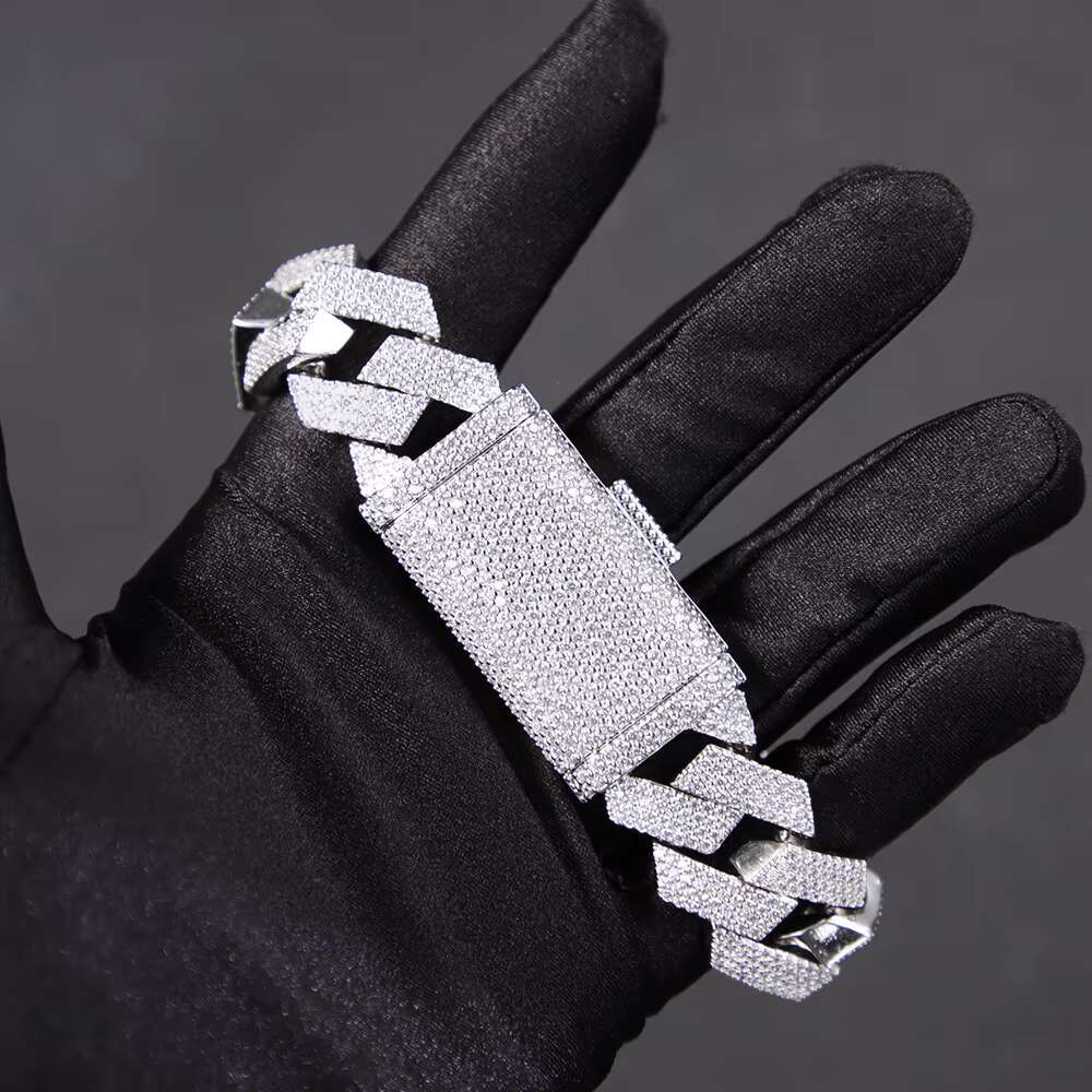 Yy Rts 20 mm 4rows Diamond Cuban Bracelet Iced Out Vvs Moissanite Bracelets 925 Sterling Silver Fine Jewelry Bracelets for Men