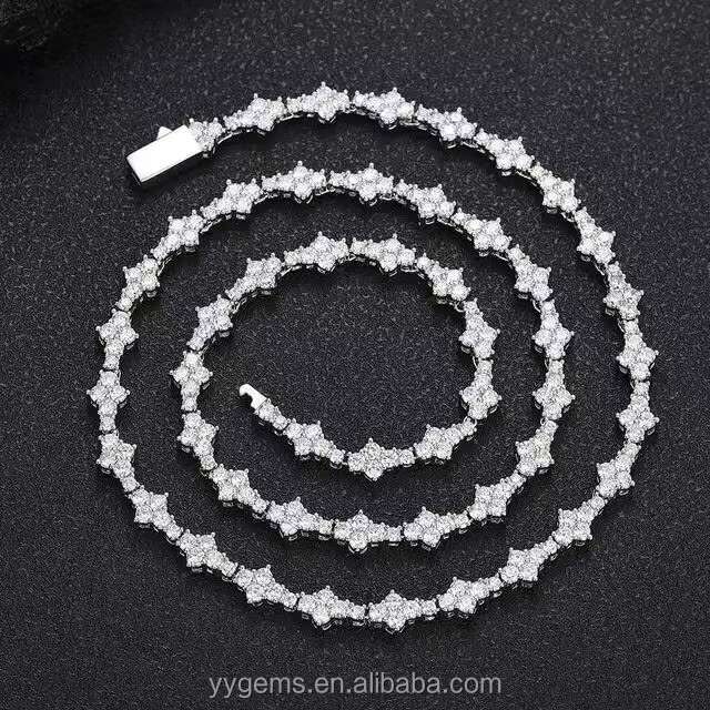 Fashion White Gold Plated 3mm VVS Moissanite Tennis Chain Silver Cross Charms Style Link Cuban Chain Hip Hop Women Men Jewelry