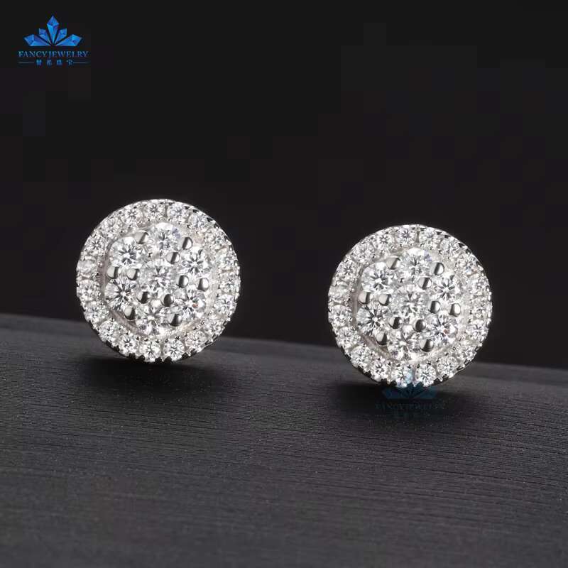 Hot Sale Vvs Moissanite Cluster Earring Studs Iced Out Round Brilliant Cut Diamond Silver Earrings Stud Flower Earrings