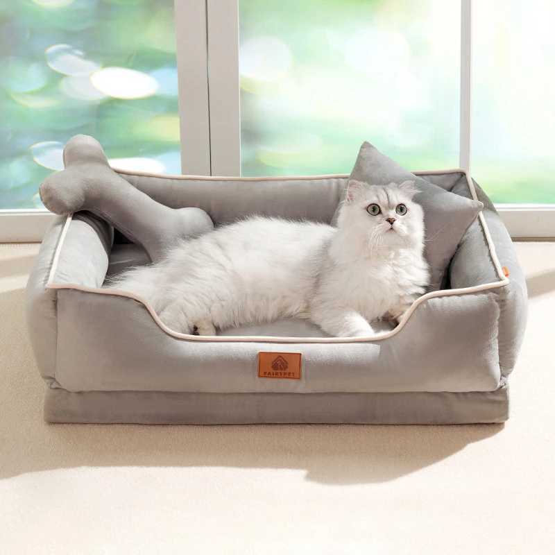 Dutch Velvet Dog Bed Autumn Thick Warm Square Dog Sofa Bed Soft Detachable Wave Sponge Pad Pet Dog Accessories X250412