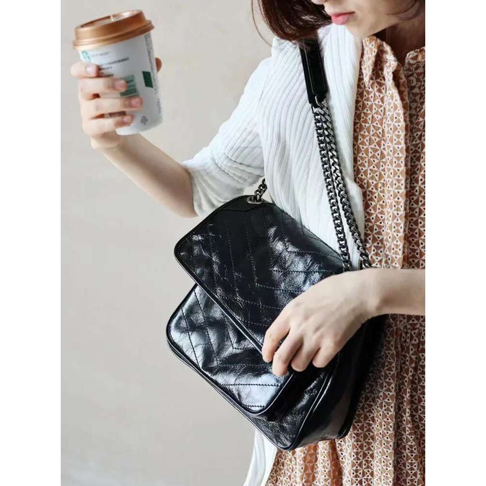 Fashion Women Cowhide Genuine Shoulder Chain Crossbody Bags Flap Satchels Female Vintage Oil Wax Leather Messenger Bag