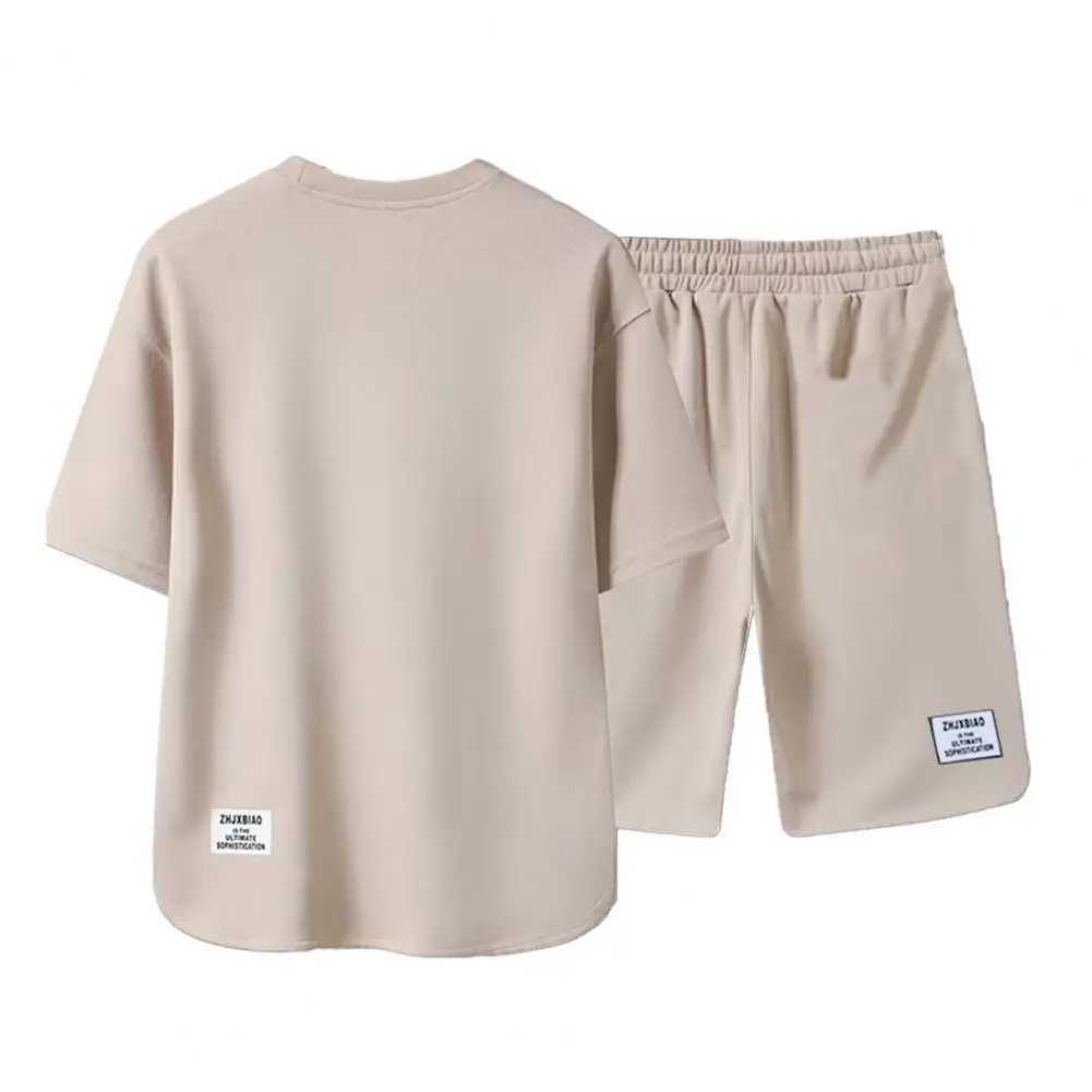 Men Sportswear Set Mens Retro Sportswear Set with Ice Silk T-shirt Shorts Loose Fit Solid Color Drawstring Waist for ActiveXJ250703